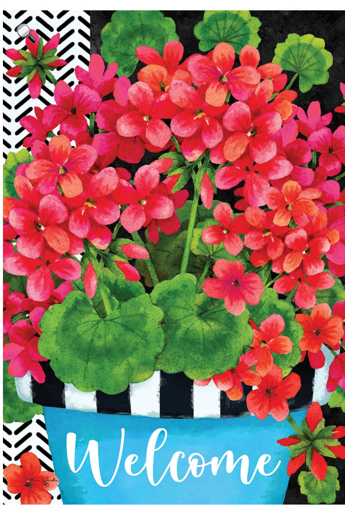 Custom Decor Blue Pot Geranium-Flag Large Flag 5365