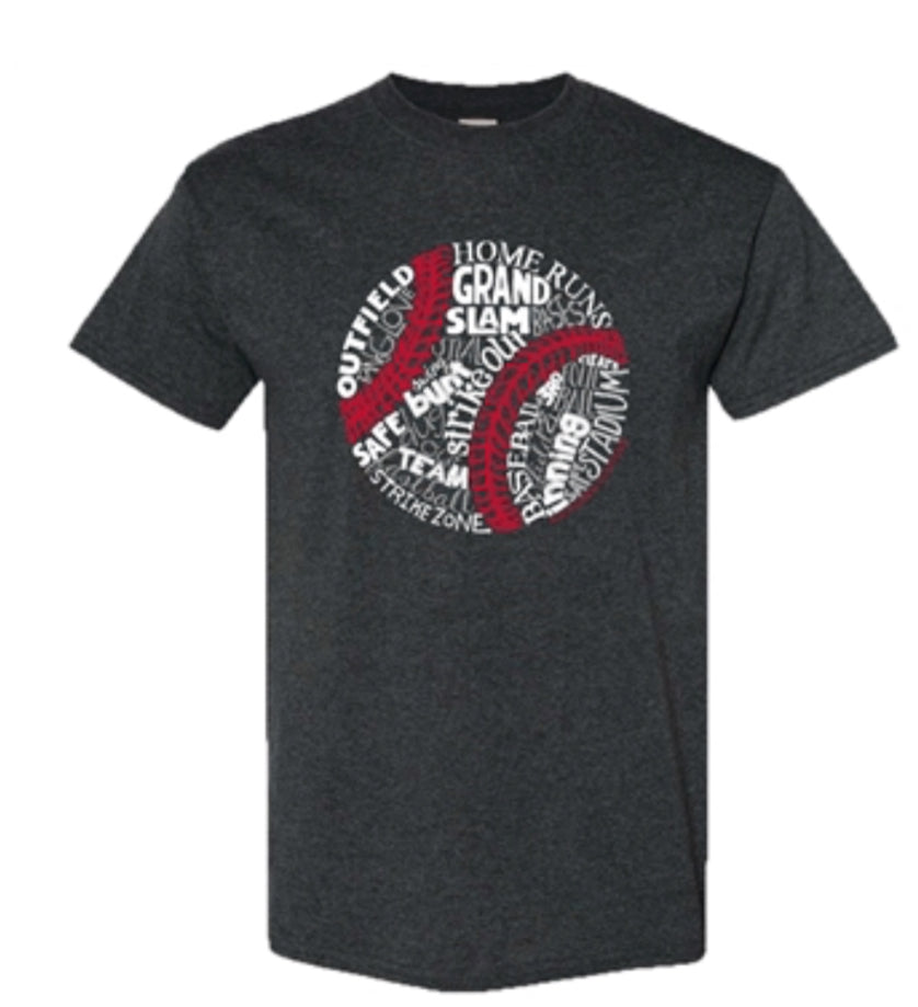 Southern Couture Baseball Words Front Print - Dark Heather S/S Tee