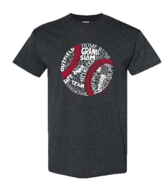 Southern Couture Baseball Words Front Print - Dark Heather S/S Tee