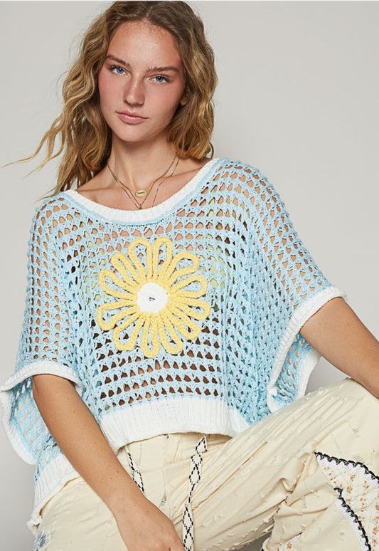 Pol Round neck sleeveless floral thin sweater top UST336