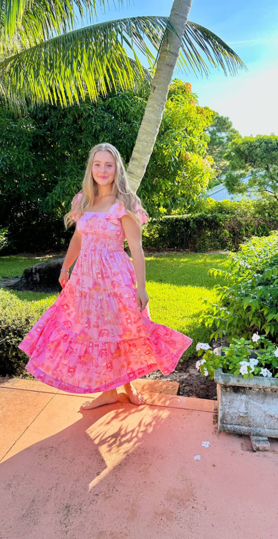 8 Oak Lane Smocked Dress Sunset Toile