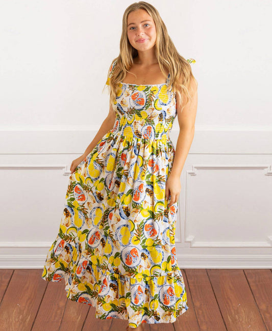 8 Oak Lane Smocked Tie Top Dress Lemon Santorini