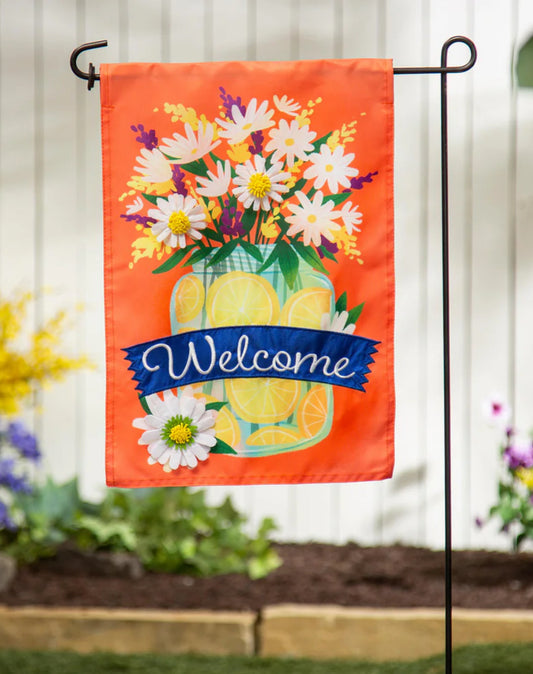 Evergreen Jar of Lemons and Florals Applique Large Flag