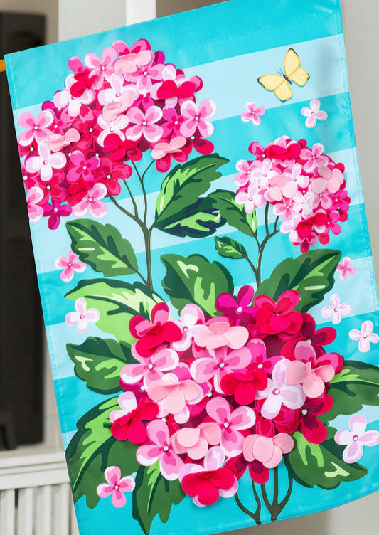 Evergreen Pink Hydrangeas Applique Garden Flag