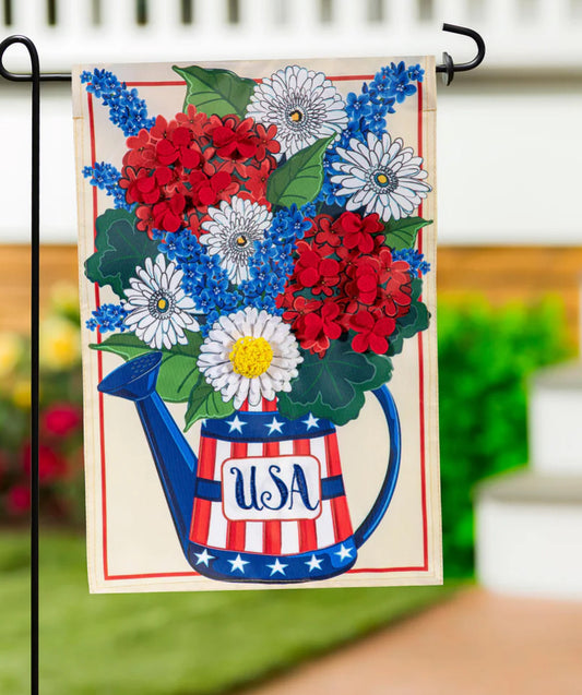 Evergreen USA Floral Watering Can Applique Garden Flag