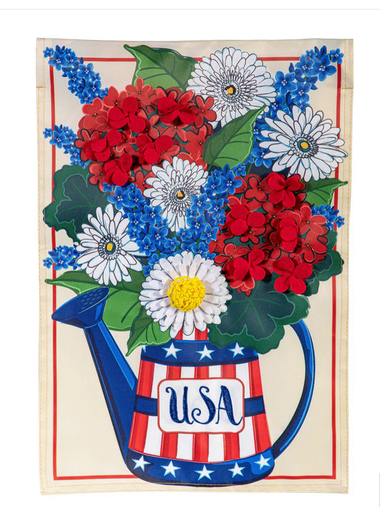 Evergreen USA Floral Watering Can Applique House Flag