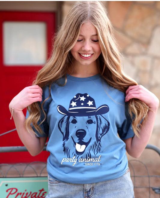 Jadelynn Brooke Party Animal SS Crew Tee White