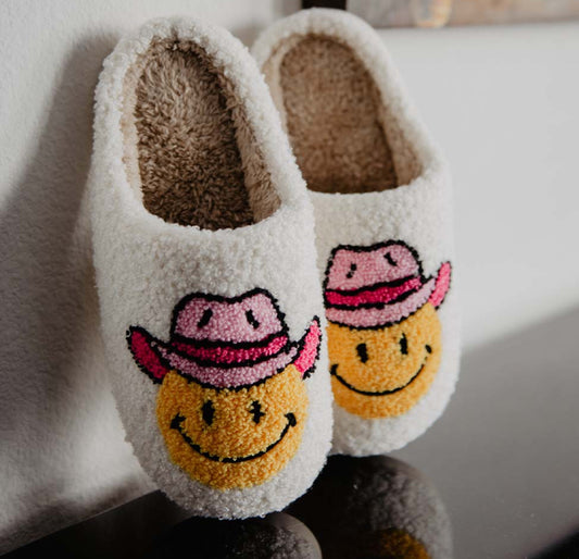 Katydid Collection Pink Cowgirl Hat Happy Face Slippers