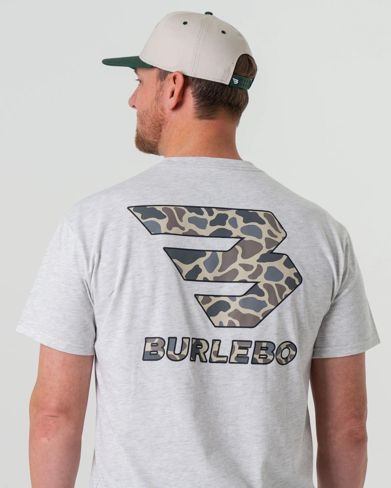 Burlebo SS - Flying B Deer Camo Logo - Heather Ash Grey