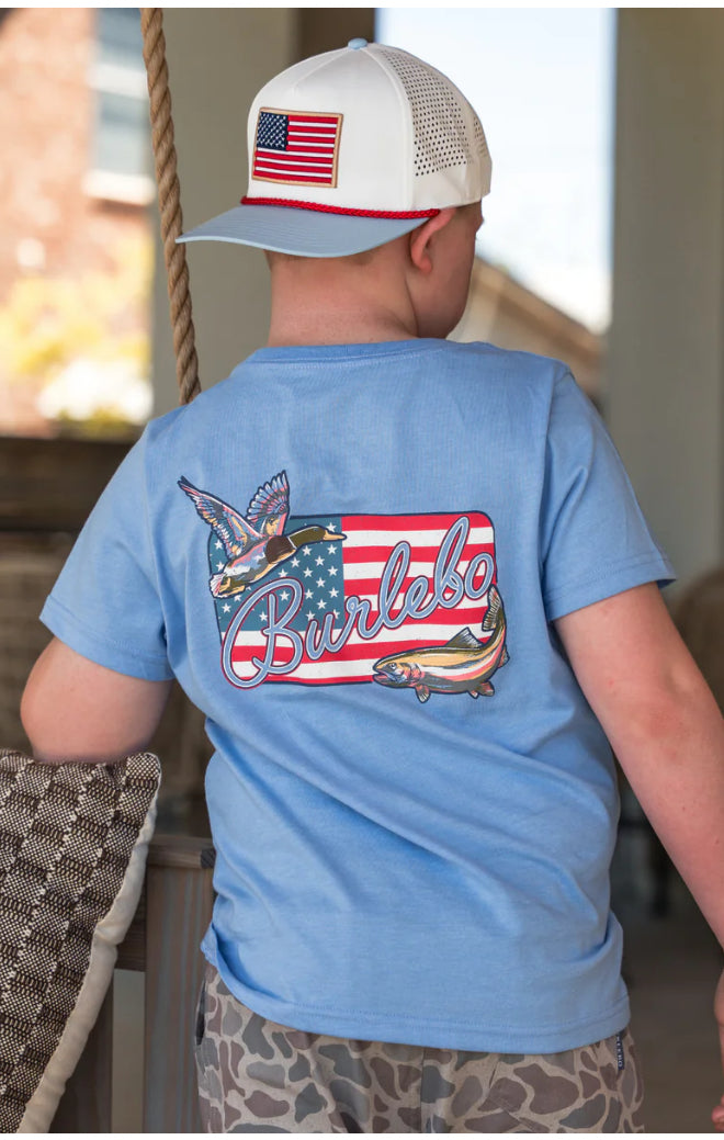 Burlebo Youth Tee - BURLEBO Patch Flag - Heather Periwinkle