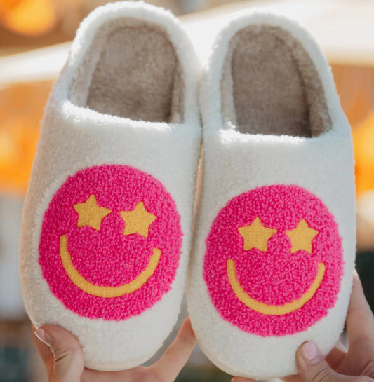 Katydid Hot Pink Star Eyed Happy Face Slippers