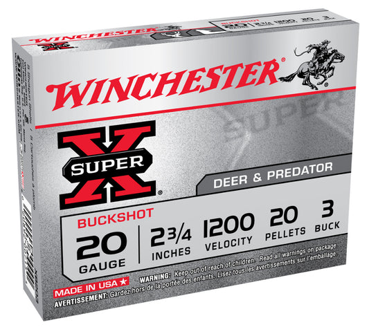 Winchester Ammo XB203VP Super X 20Gauge 2.75" 20Pellets 3Buck Shot 15 Per Box