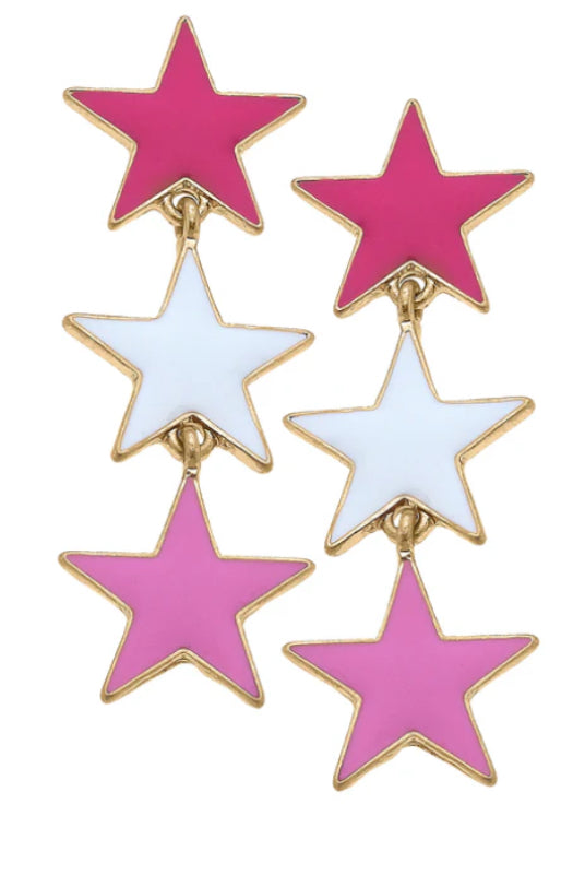Canvas Stars Linked Enamel Statement Earrings In Pink Multi