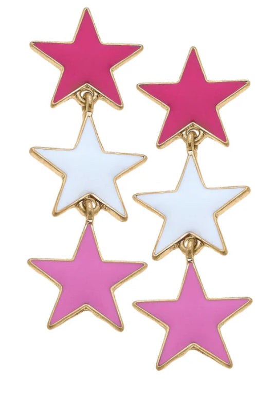 Canvas Stars Linked Enamel Statement Earrings In Pink Multi