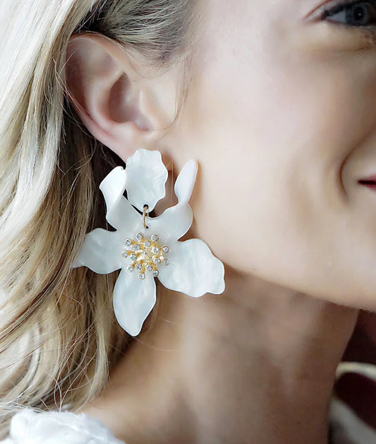 Canvas Chloe Resin Flower Statement Earrings In White