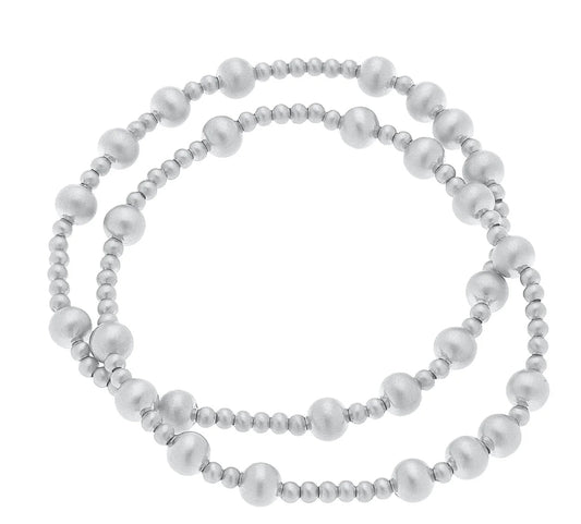 Canvas Shelby Ball Bead Stretch Bracelets (Set of 2) In Satin Silver