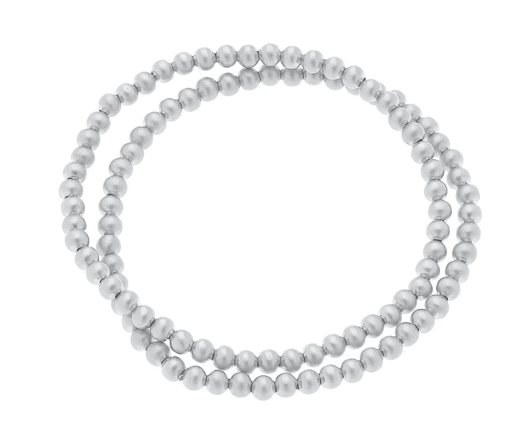Canvas Walker Ball Bead Stretch Bracelets (Sets Of 2) In Satin Silver