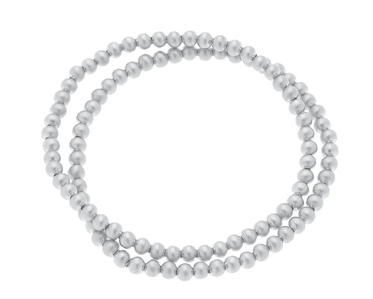 Canvas Walker Ball Bead Stretch Bracelets (Sets Of 2) In Satin Silver