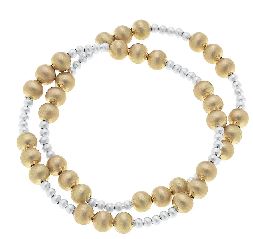 Canvas Kimber Ball Bead Stretch Bracelets (Set Of 2) In Satin Two Tone
