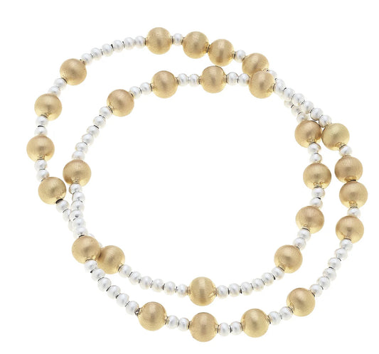 Canvas Shelby Ball Bead Stretch Bracelets (Set of 2) In Satin Two Tone
