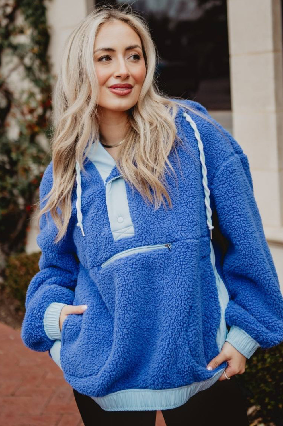 Katydid Blue Two Toned Sherpa Fleece Pullover