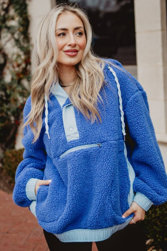 Katydid Blue Two Toned Sherpa Fleece Pullover