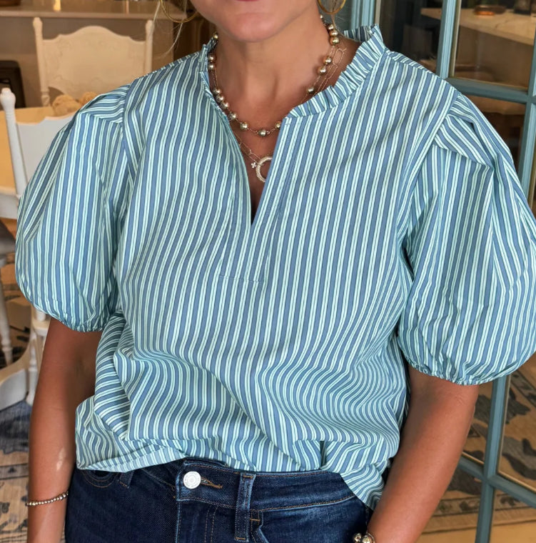 Mary Square Top Lainey Simple Stripe Blue/Green