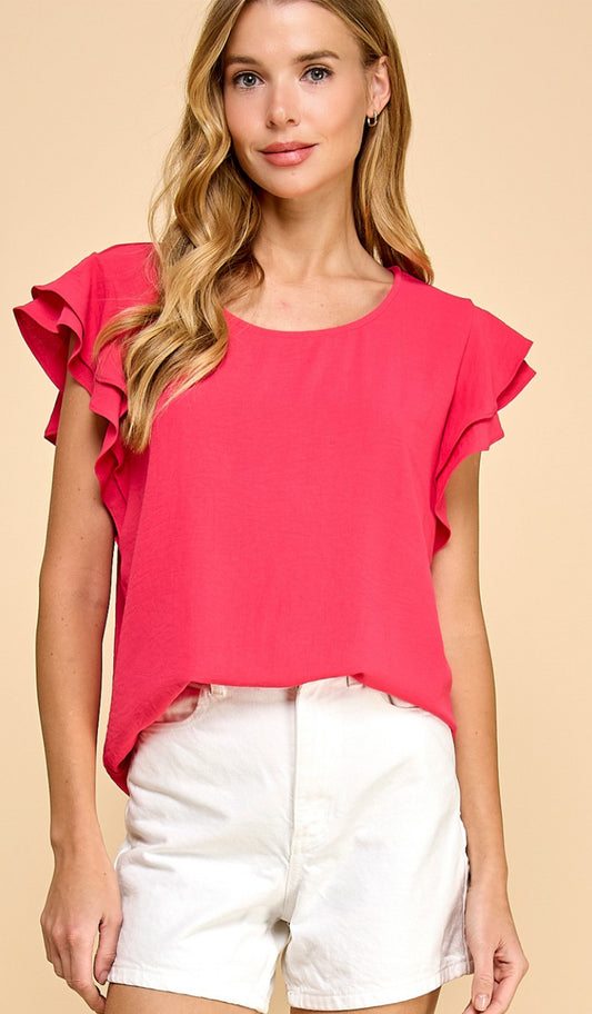 Les Amis Top With Ruffled Sleeves