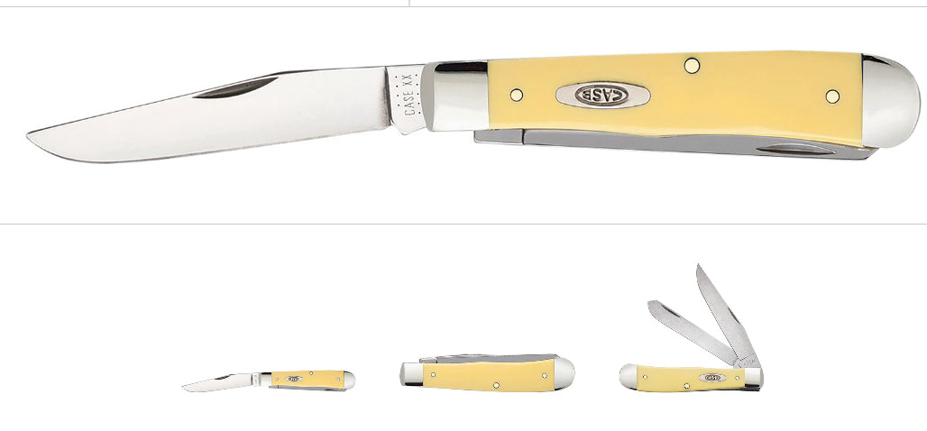 Case 00161 Trapper 3.25"/3.27" Folding Clip Point/Spey Plain Tumble Polish Chrome Vanadium Steel Blade/Yellow Synthetic Handle