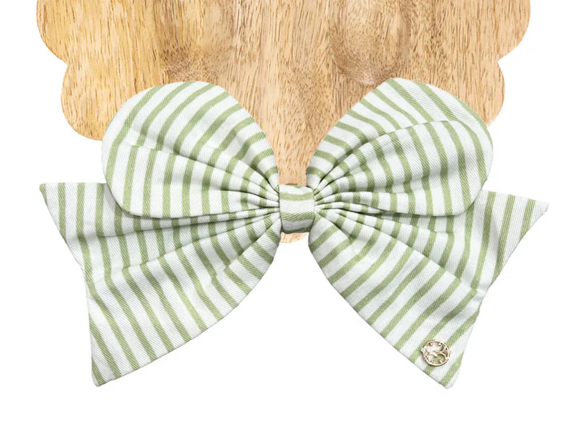 Mary Square Fabric Bow | Green Stripe