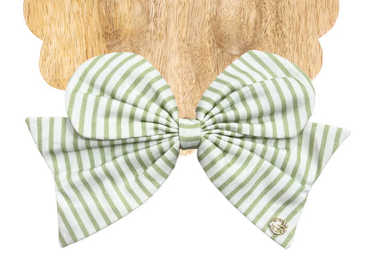 Mary Square Fabric Bow | Green Stripe