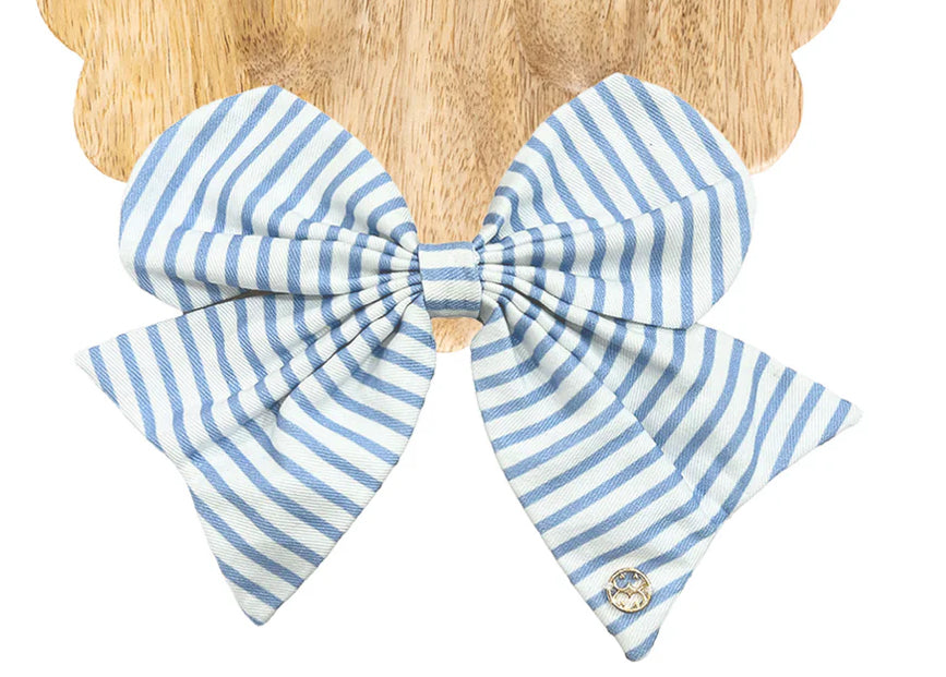 Mary square Fabric Bow | Blue Stripe