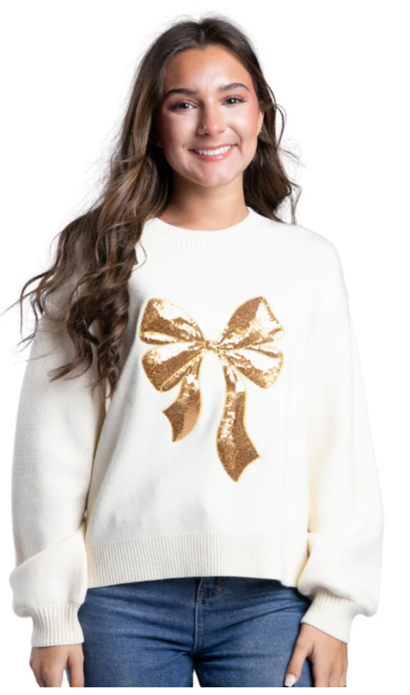 Jane Marie Tied with a Bow Cream Crew Sweater