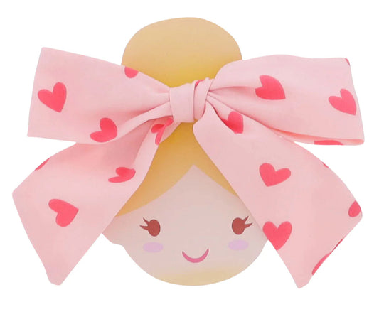 Jane Marie Kids Satin Hair Bow Pink With Pink Heart