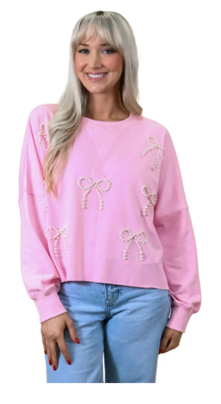 Jane Marie Pretty in Pearls Pink Crew Long Sleeve Shirt