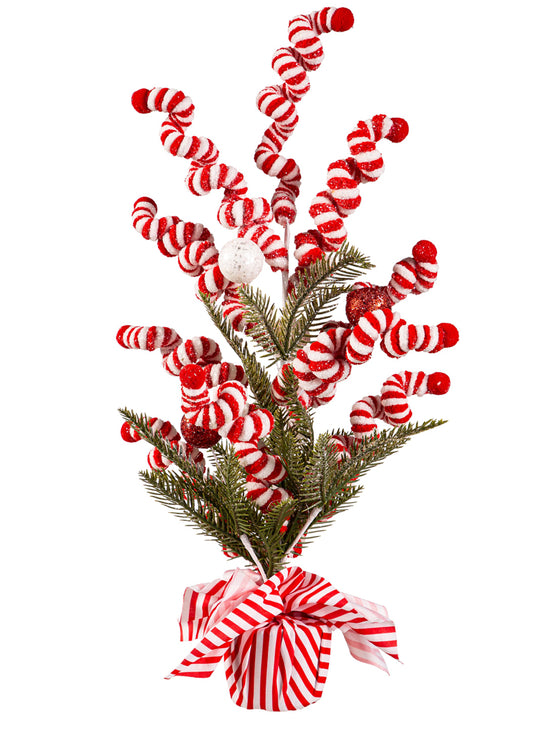 Evergreen Baking Spirits Bright Faux Floral Table Decor Candy Cane Spiral Potted Tree, 22"H