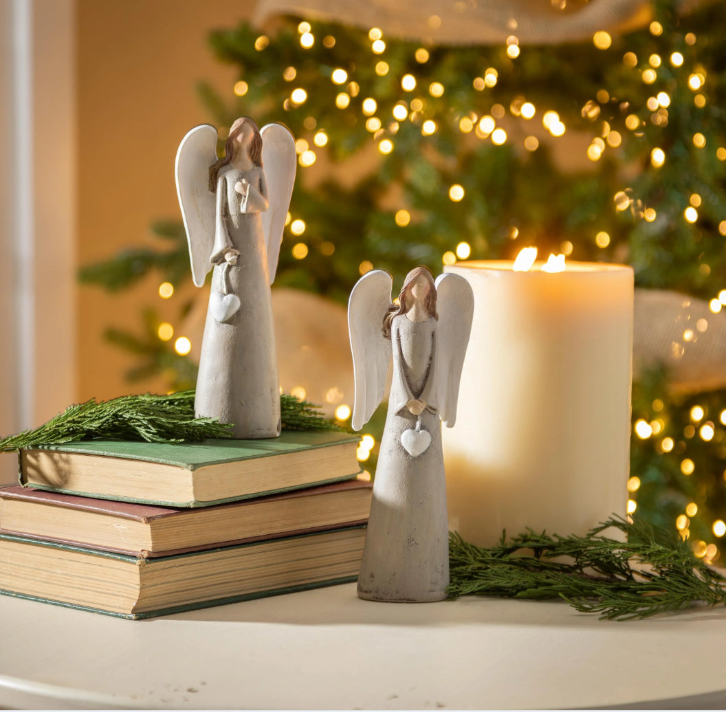 Evergreen Nativity Table Decor Resin Angle with Heart, 8.25"