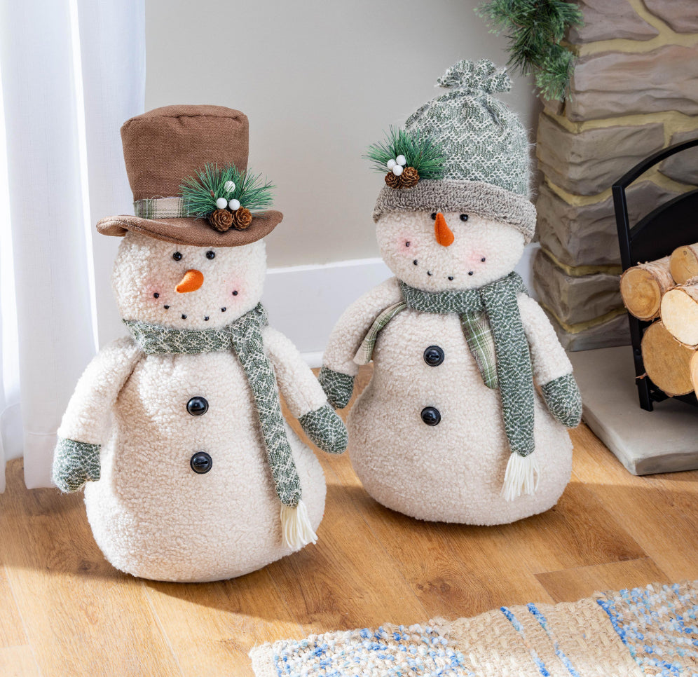 Evergreen Woodland Storybook Table Décor Fabric Snowman, 21"H, Asst of 2