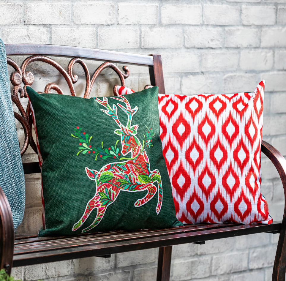 Evergreen Patterned Reindeer Pillow Cover