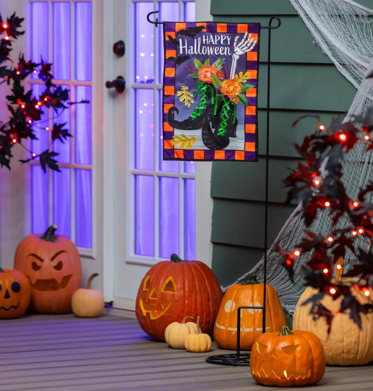 Evergreen Happy Halloween Witches Boots Applique Garden Flag