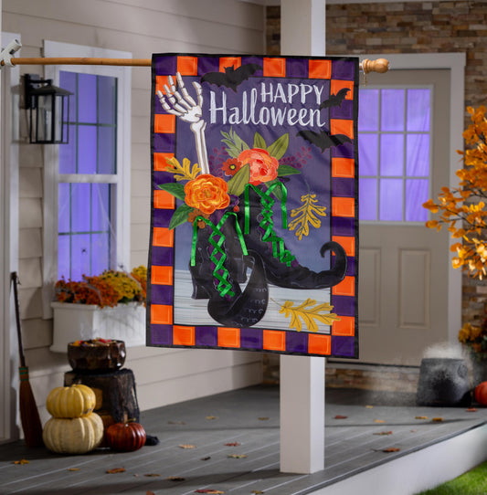 Evergreen Happy Halloween Witches Boots Applique House Flag