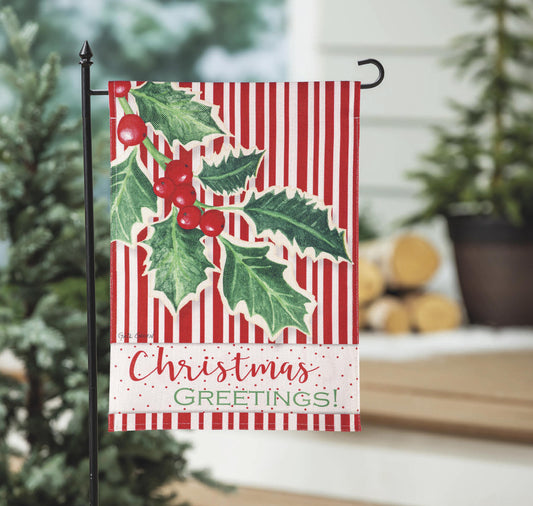 Evergreen Christmas Greetings Burlap Garden Flag  14B12223