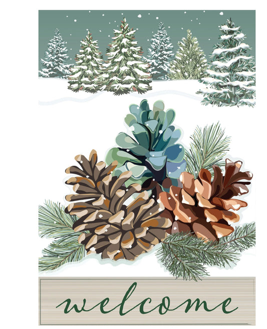 Evergreen Winter Pinecones Applique Garden Flag 1610393