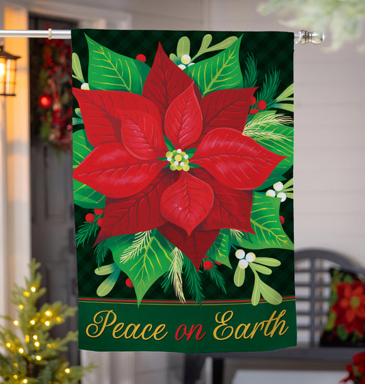 Evergreen Peace on Earth Poinsettia Suede House Flag  13S14589