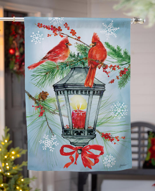 Evergreen Cardinal Lantern Suede House Flag  13S14628
