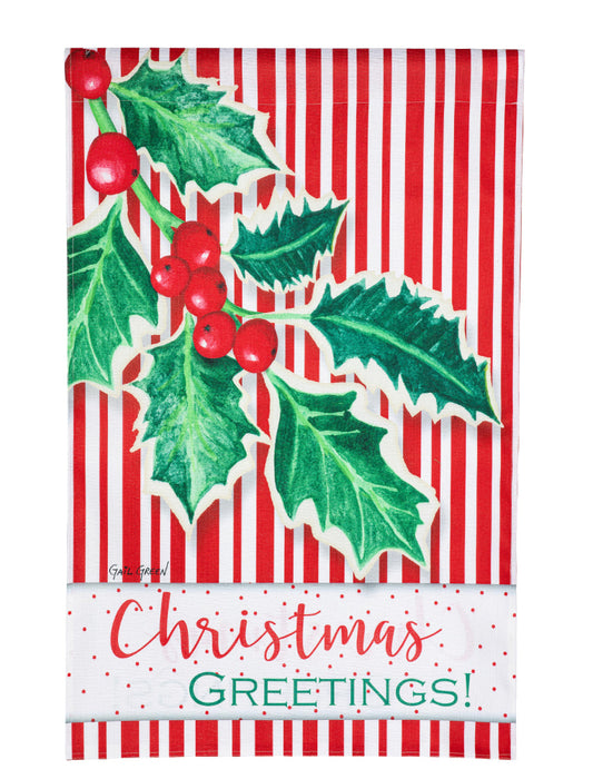 Evergreen Christmas Greetings Burlap House Flag  13B12223