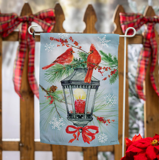 Evergreen Cardinal Lantern Suede Garden Flag 14S14628