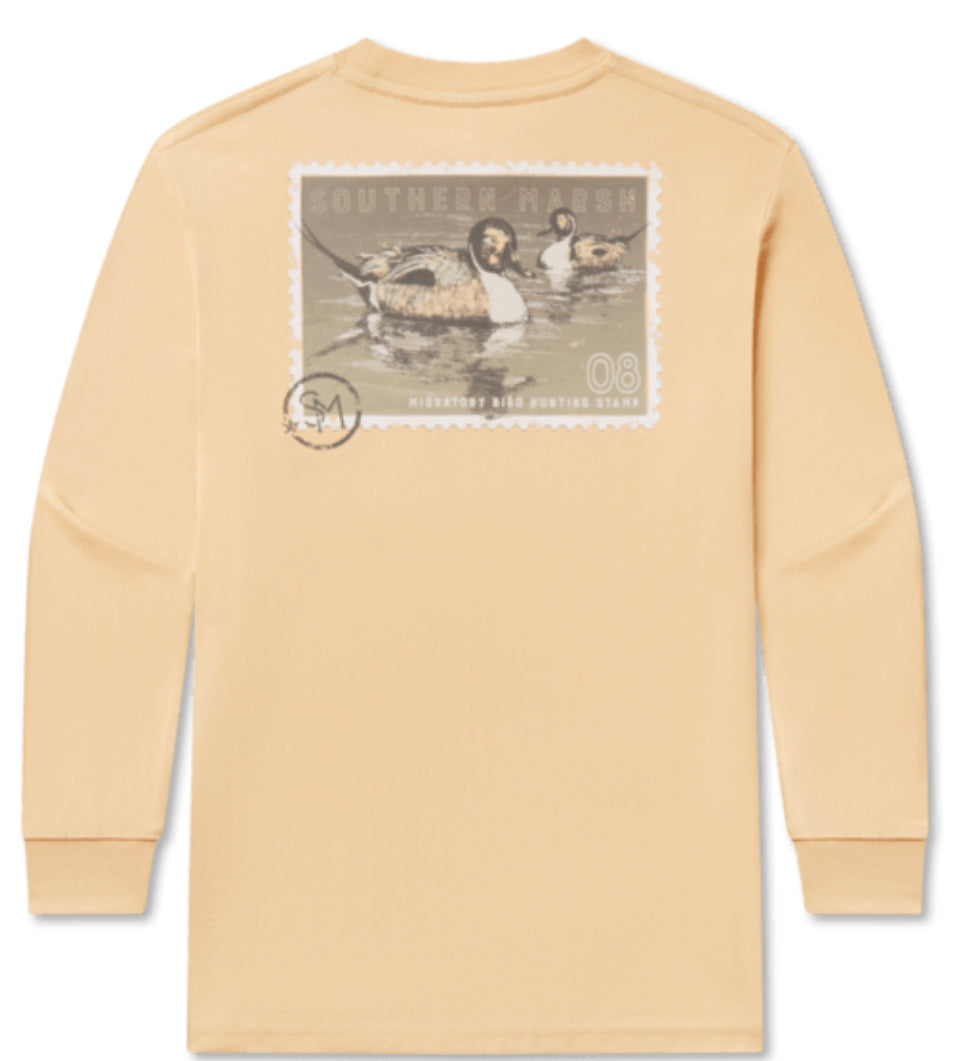 Southern Marsh Youth LS Duckstamp - Pintail Tee YLPTD Audubon Tan