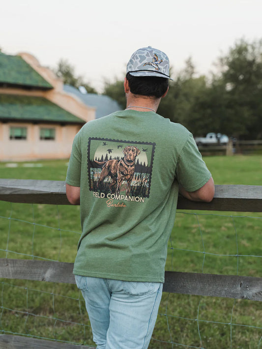 Burlebo Short Sleeve Tee - Duck Dog Stamp - Heather Olive