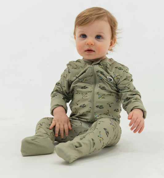 Burlebo Baby Zip Up - Flying Ducks Green